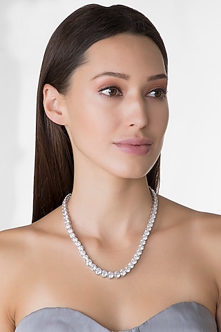 White Finish Swarovski Zirconia Necklace by Diosa Paris Jewellery