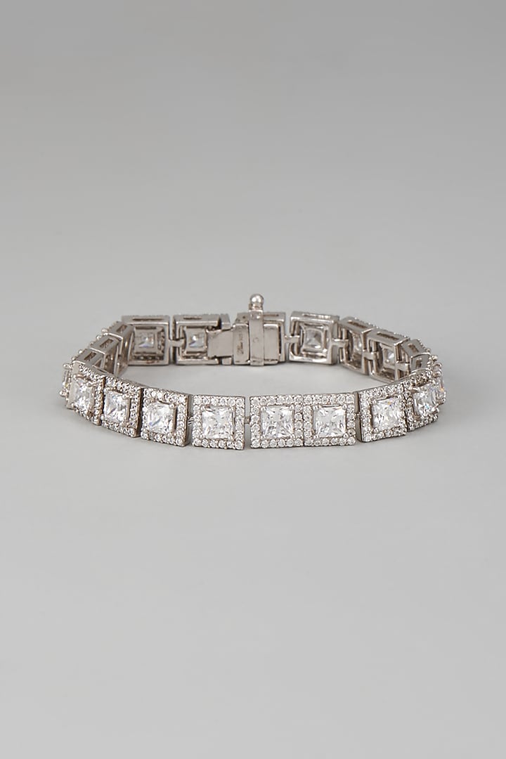 White Finish Swarovski Zircon Bracelet In Sterling Silver by Diosa Paris Jewellery at Pernia's Pop Up Shop