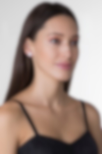 White Finish Princess & Round Cut Zirconia Earrings In Sterling Silver by Diosa Paris Jewellery at Pernia's Pop Up Shop