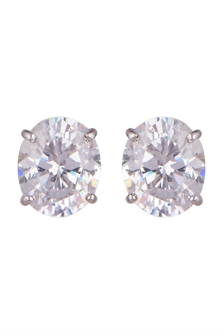 White Finish Oval Swarovski Zirconia Earrings In Sterling Silver by Diosa Paris Jewellery at Pernia's Pop Up Shop
