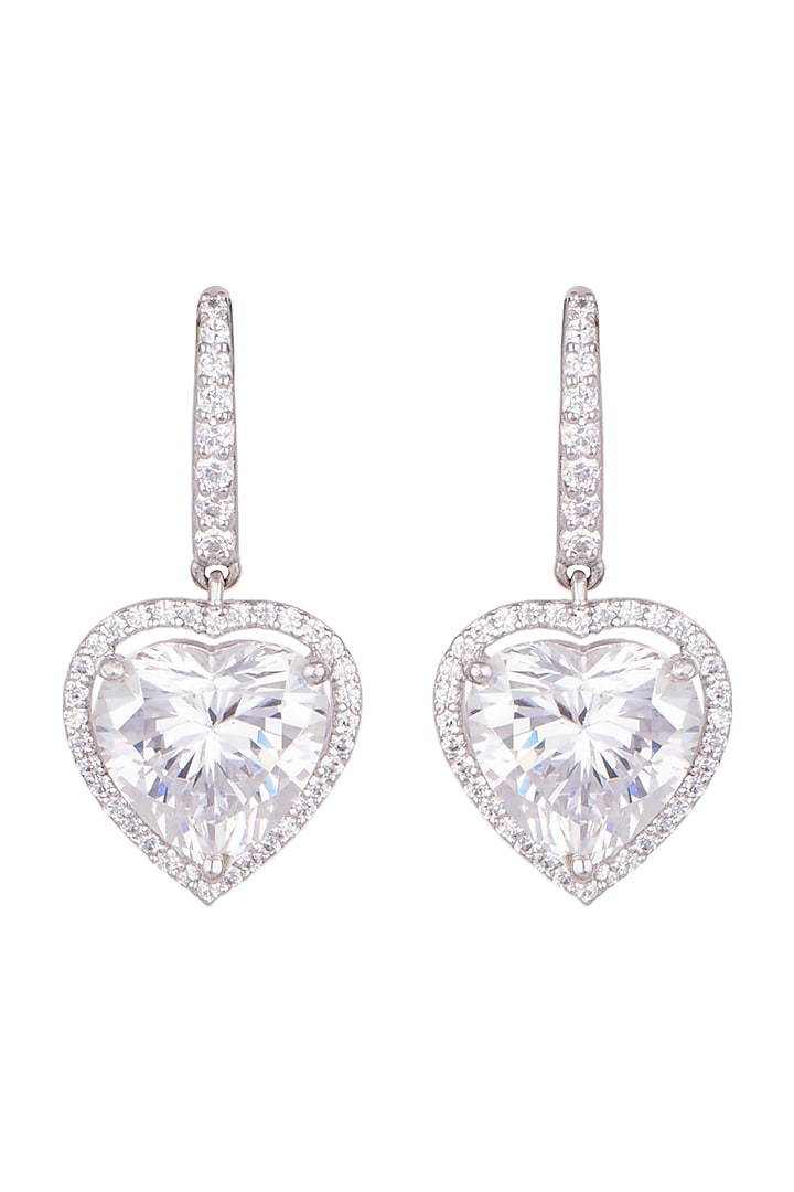 White Finish Round Cut Swarovski Zirconia Earrings In Sterling Silver by Diosa Paris Jewellery at Pernia's Pop Up Shop