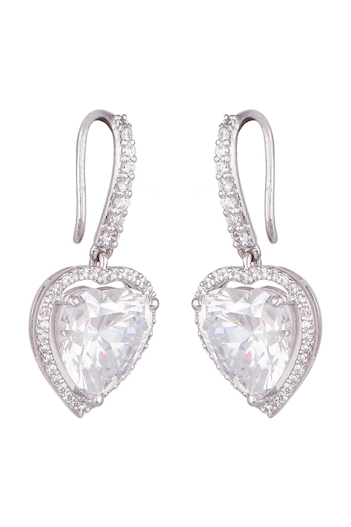 White Finish Round Cut Swarovski Zirconia Earrings In Sterling Silver by Diosa Paris Jewellery at Pernia's Pop Up Shop