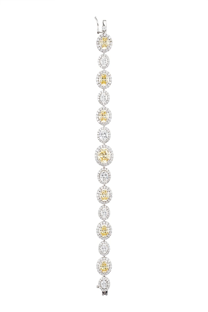 White Finish Oval Swarovski Bracelet by Diosa Paris Jewellery at Pernia's Pop Up Shop