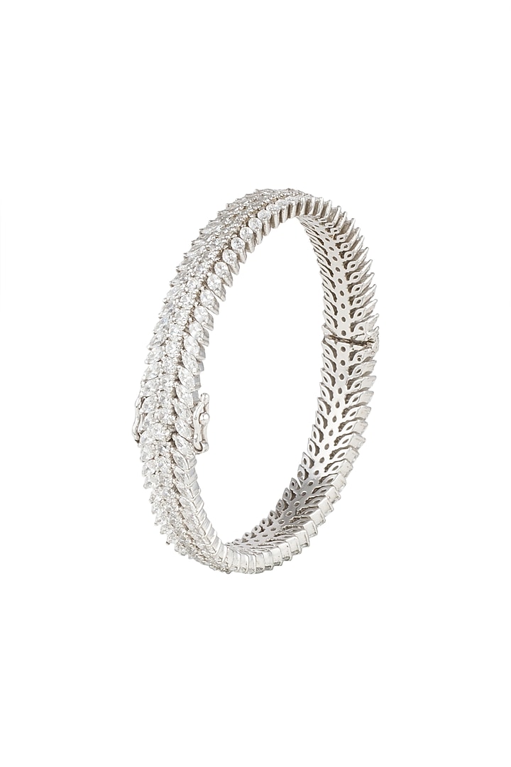 White Finish Bangle With Swarovski Zirconia by Diosa Paris Jewellery at Pernia's Pop Up Shop