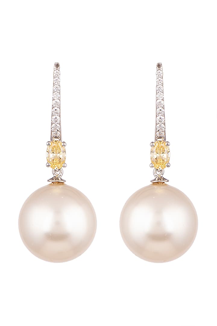 White Finish Pearl Hoop Earrings by Diosa Paris Jewellery at Pernia's Pop Up Shop