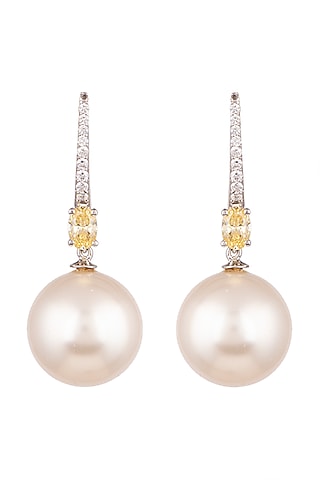 White Finish Pearl Hoop Earrings by Diosa Paris Jewellery
