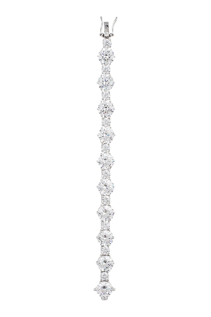 White Finish Round Cut Swarovski Bracelet by Diosa Paris Jewellery at Pernia's Pop Up Shop