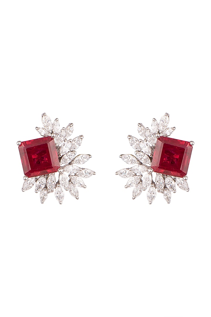 White Finish Swarovski Zirconia Earrings by Diosa Paris Jewellery at Pernia's Pop Up Shop