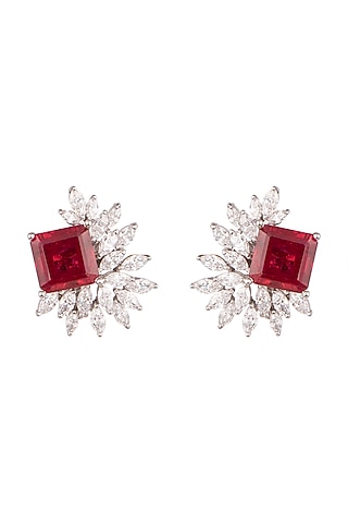 White Finish Swarovski Zirconia Earrings by Diosa Paris Jewellery