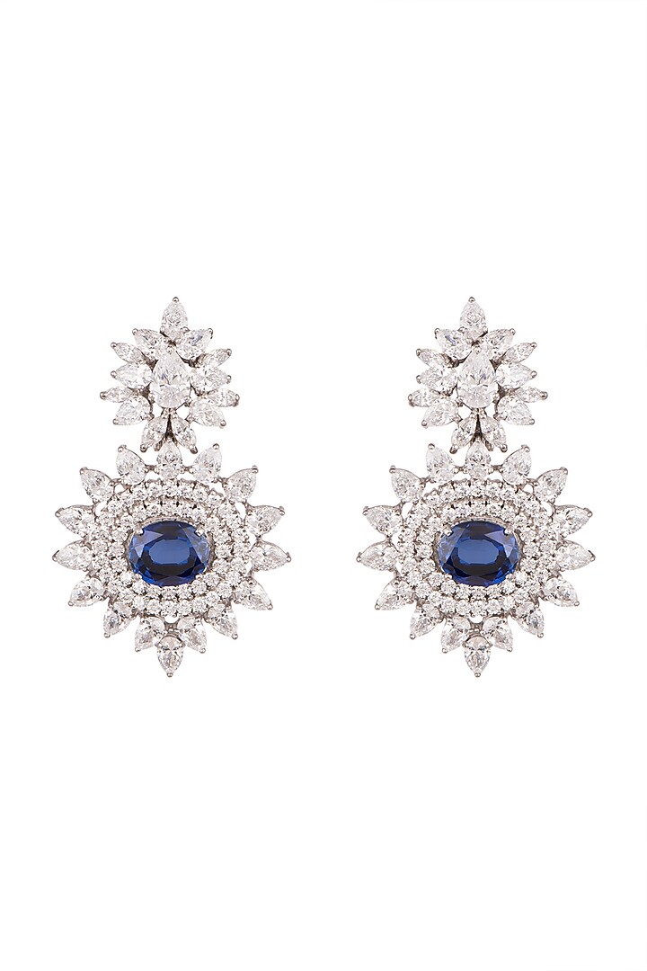 White Finish Blue Oval Earrings by Diosa Paris Jewellery at Pernia's Pop Up Shop