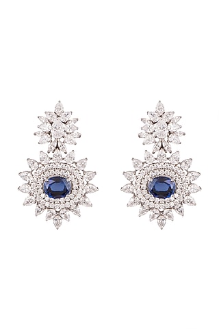 White Finish Blue Oval Earrings by Diosa Paris Jewellery