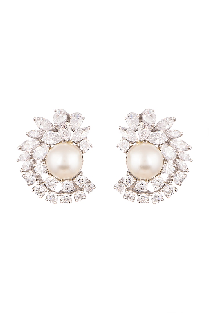 White Finish Pearl Stud Earrings by Diosa Paris Jewellery at Pernia's Pop Up Shop