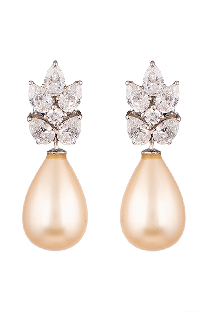 White Finish Swarovski Earrings by Diosa Paris Jewellery at Pernia's Pop Up Shop