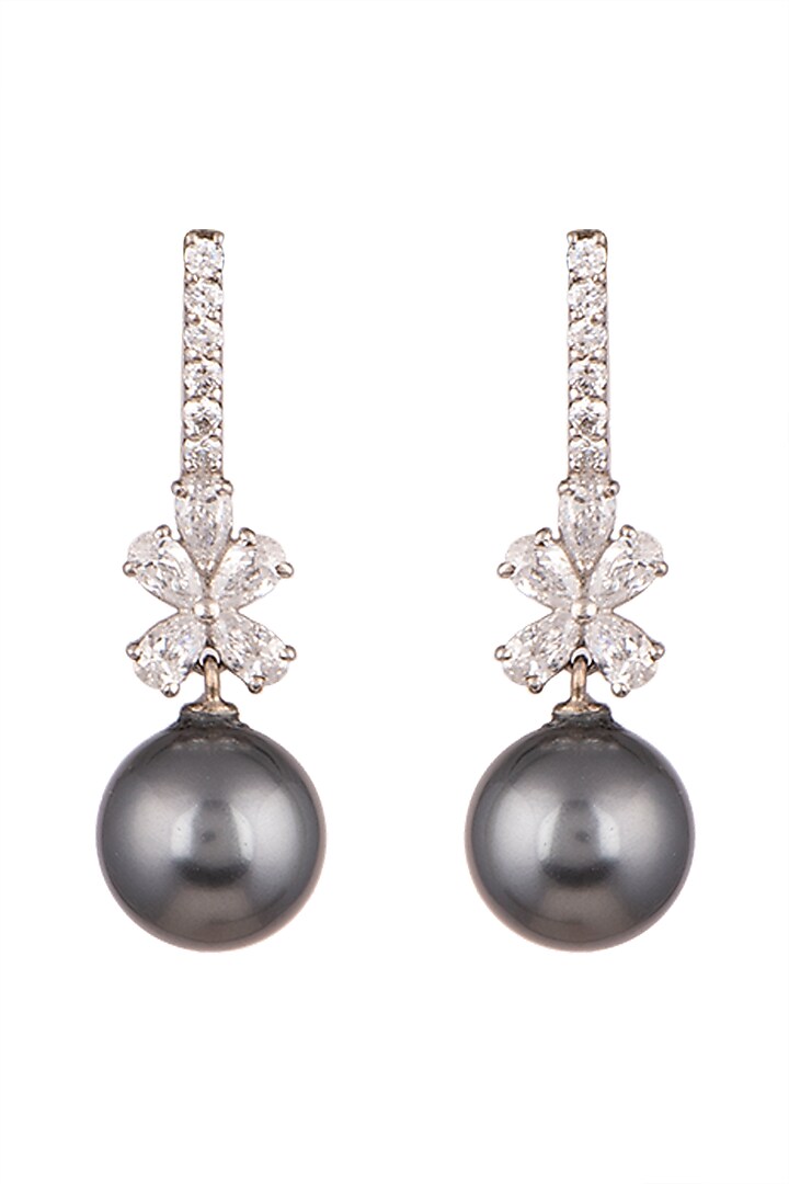 White Finish Black Pearl Earrings by Diosa Paris Jewellery at Pernia's Pop Up Shop