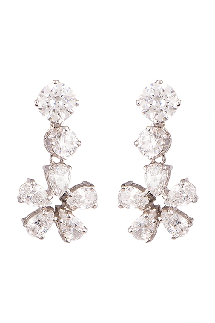 White Finish Swarovski Dangler Earrings by Diosa Paris Jewellery at Pernia's Pop Up Shop
