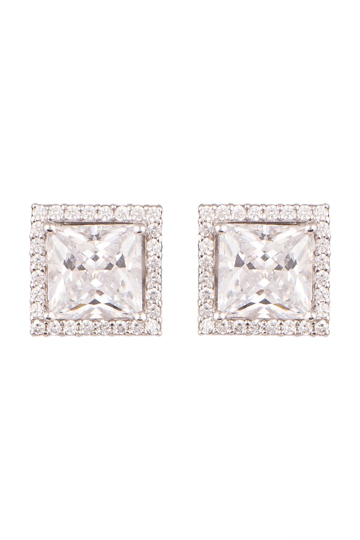 White Finish Princess Cut Swarovski Earrings by Diosa Paris Jewellery at Pernia's Pop Up Shop