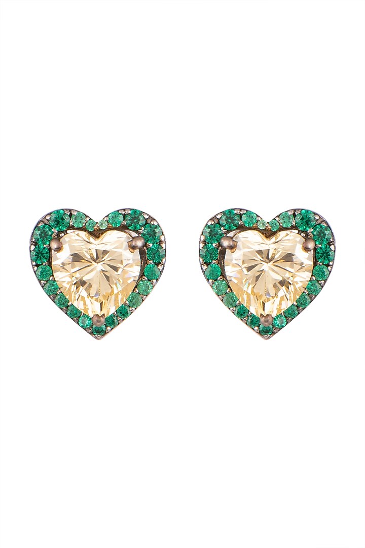 Diosa Paris White Finish Heart Stud Earrings ...