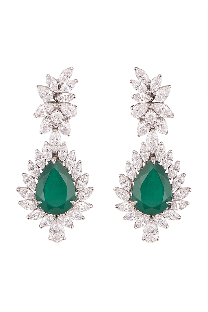 White Finish Swarovski Zirconia Dangler Earrings by Diosa Paris Jewellery at Pernia's Pop Up Shop