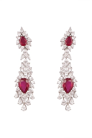 White Finish Swarovski Long Earrings by Diosa Paris Jewellery