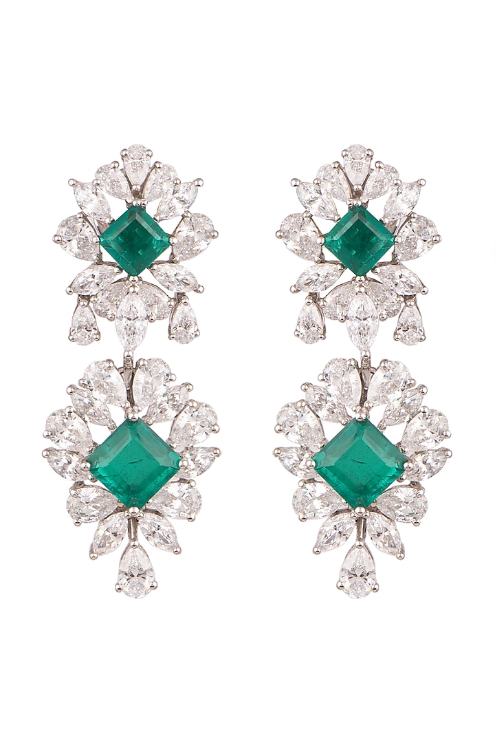 White Finish Dangler Earrings With Swarovski by Diosa Paris Jewellery at Pernia's Pop Up Shop