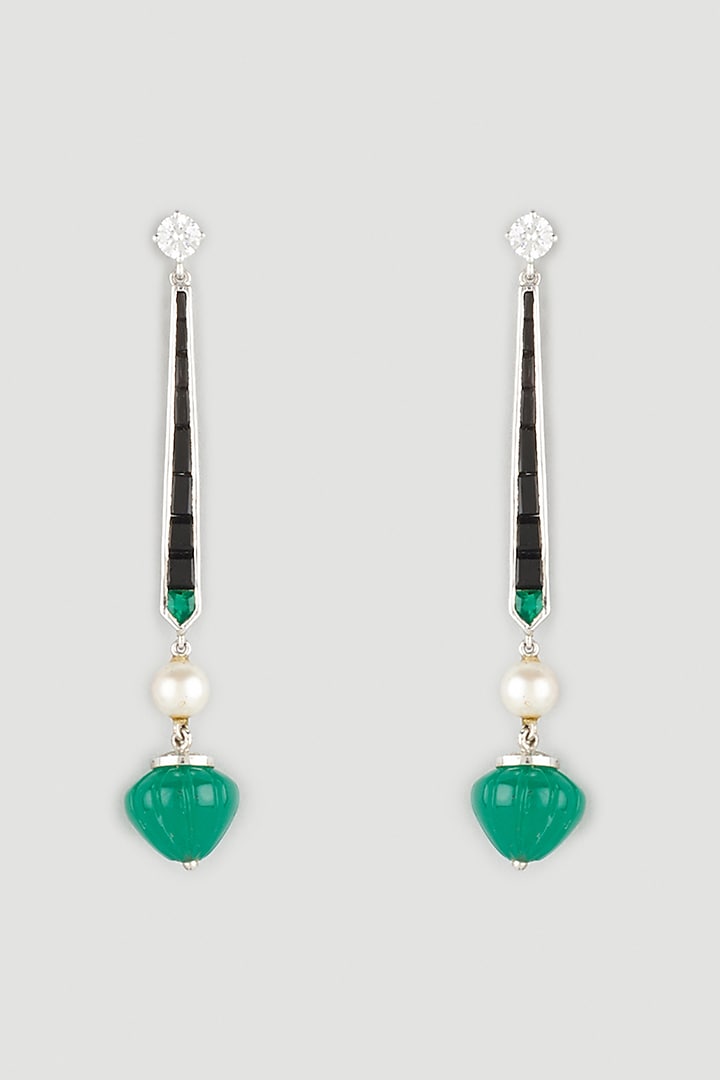 White Finish Handcrafted Dangler Earrings In Sterling Silver by Diosa Paris Jewellery