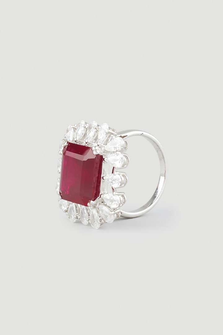 White Finish Ring With Red Stone In Sterling Silver by Diosa Paris Jewellery at Pernia's Pop Up Shop