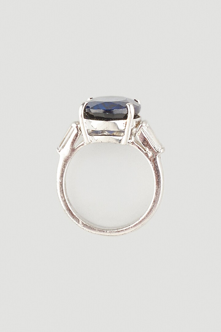White Finish Solitaire Oval Ring In Sterling Silver by Diosa Paris Jewellery at Pernia's Pop Up Shop