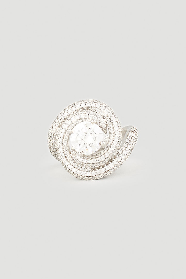 White Finish Round-Cut Swarovski Ring In 92.5 Sterling Silver by Diosa Paris