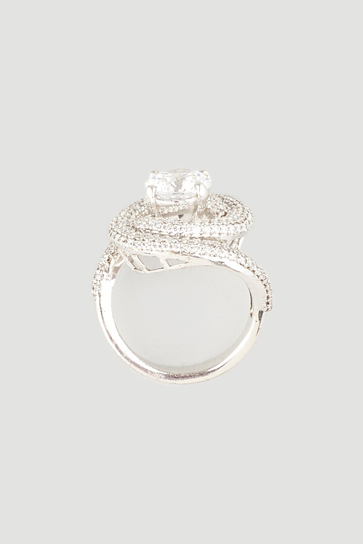 White Finish Round-Cut Swarovski Ring In 92.5 Sterling Silver by Diosa Paris Jewellery at Pernia's Pop Up Shop
