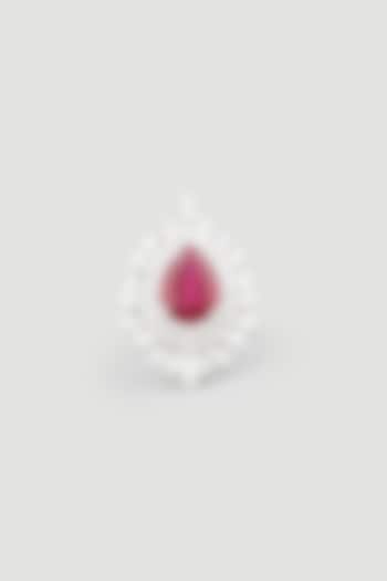White Finish Red Pear-Cut Swarovski Zirconia Ring In 92.5 Sterling Silver by Diosa Paris Jewellery