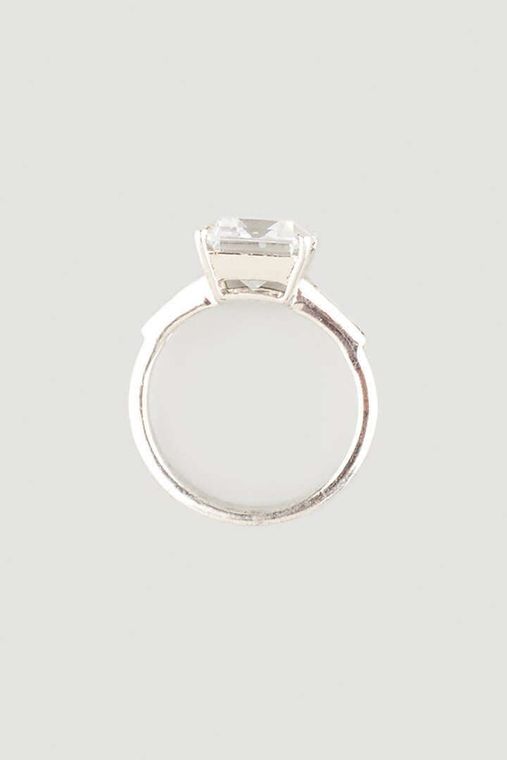 White Finish Emerald-Cut Swarovski Zirconia Ring In 92.5 Sterling Silver by Diosa Paris Jewellery at Pernia's Pop Up Shop