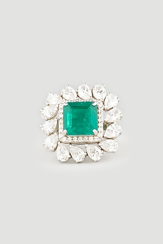 White Finish Swarovski Zirconia Ring In Sterling Silver by Diosa Paris Jewellery