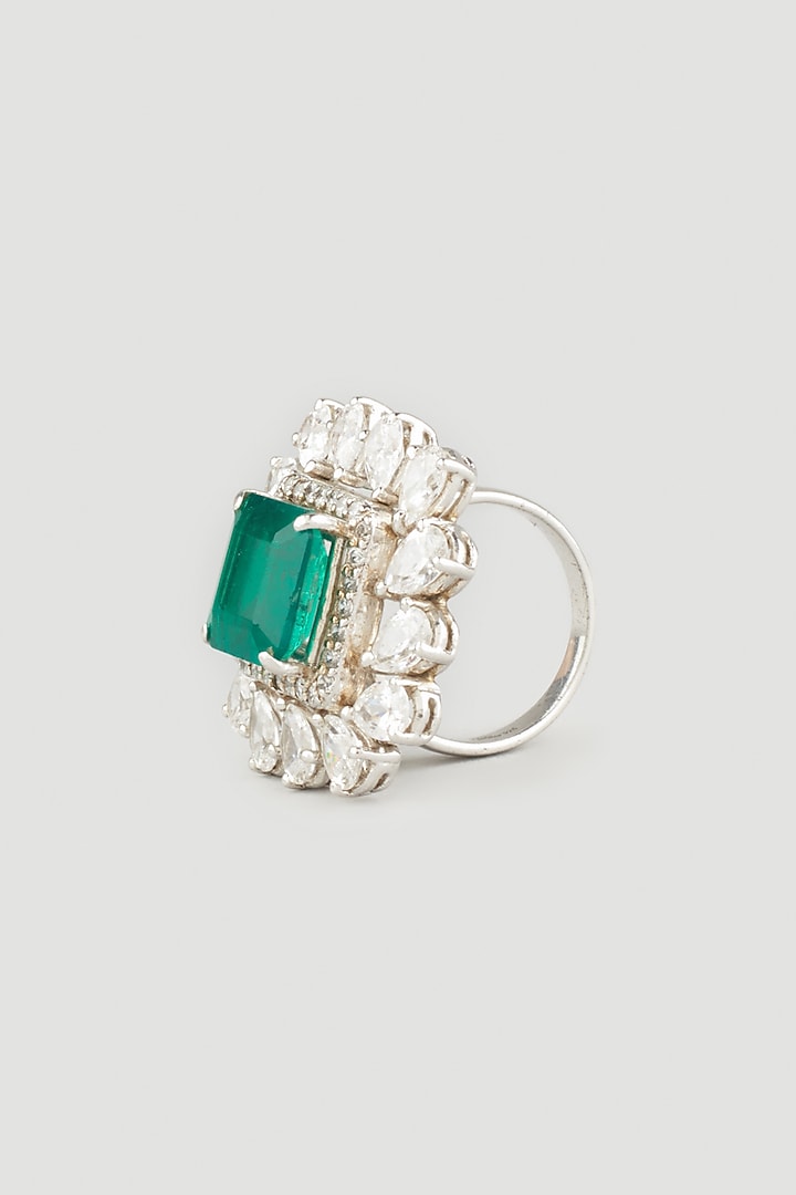 White Finish Swarovski Zirconia Ring In Sterling Silver by Diosa Paris Jewellery at Pernia's Pop Up Shop