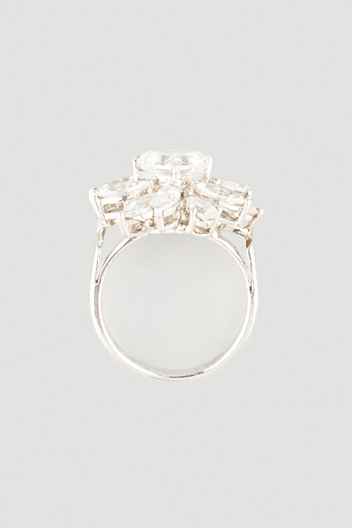 White Finish Swarovski Zirconia Ring In 92.5 Sterling Silver by Diosa Paris Jewellery at Pernia's Pop Up Shop