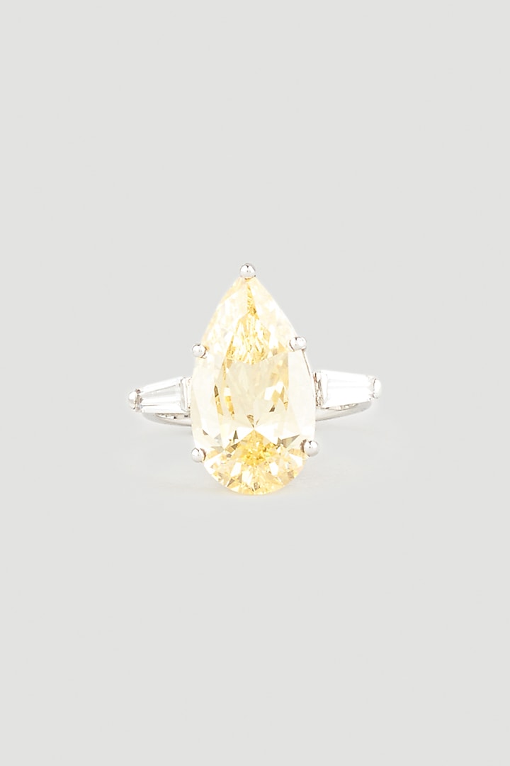 White Finish Pear-Cut Swarovski Zirconia Ring In 92.5 Sterling Silver by Diosa Paris Jewellery at Pernia's Pop Up Shop