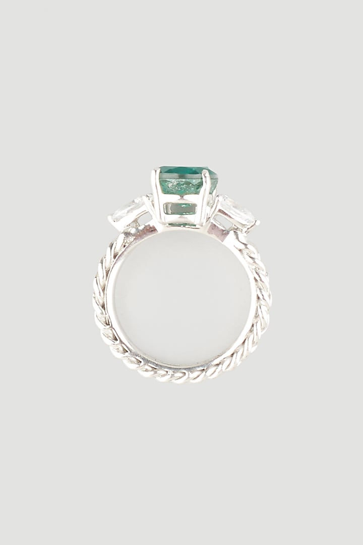 White Finish Oval Swarovski Zirconia Ring In 92.5 Sterling Silver by Diosa Paris Jewellery at Pernia's Pop Up Shop