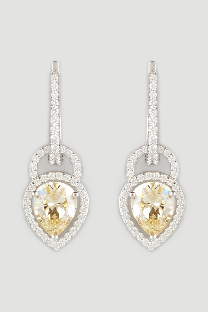 White Finish Swarovski Zirconia & Yellow Stone Earrings by Diosa Paris Jewellery
