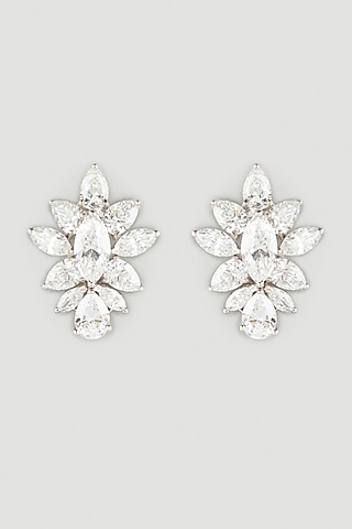 White Finish Swarovski Zirconia Earclips In 92.5 Sterling Silver by Diosa Paris Jewellery