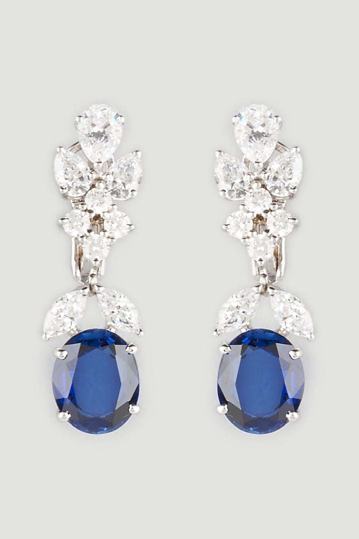 White Finish Swarovski Zirconia Dangler Earrings In Sterling Silver by Diosa Paris Jewellery at Pernia's Pop Up Shop