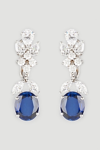 White Finish Swarovski Zirconia Dangler Earrings In Sterling Silver by Diosa Paris Jewellery