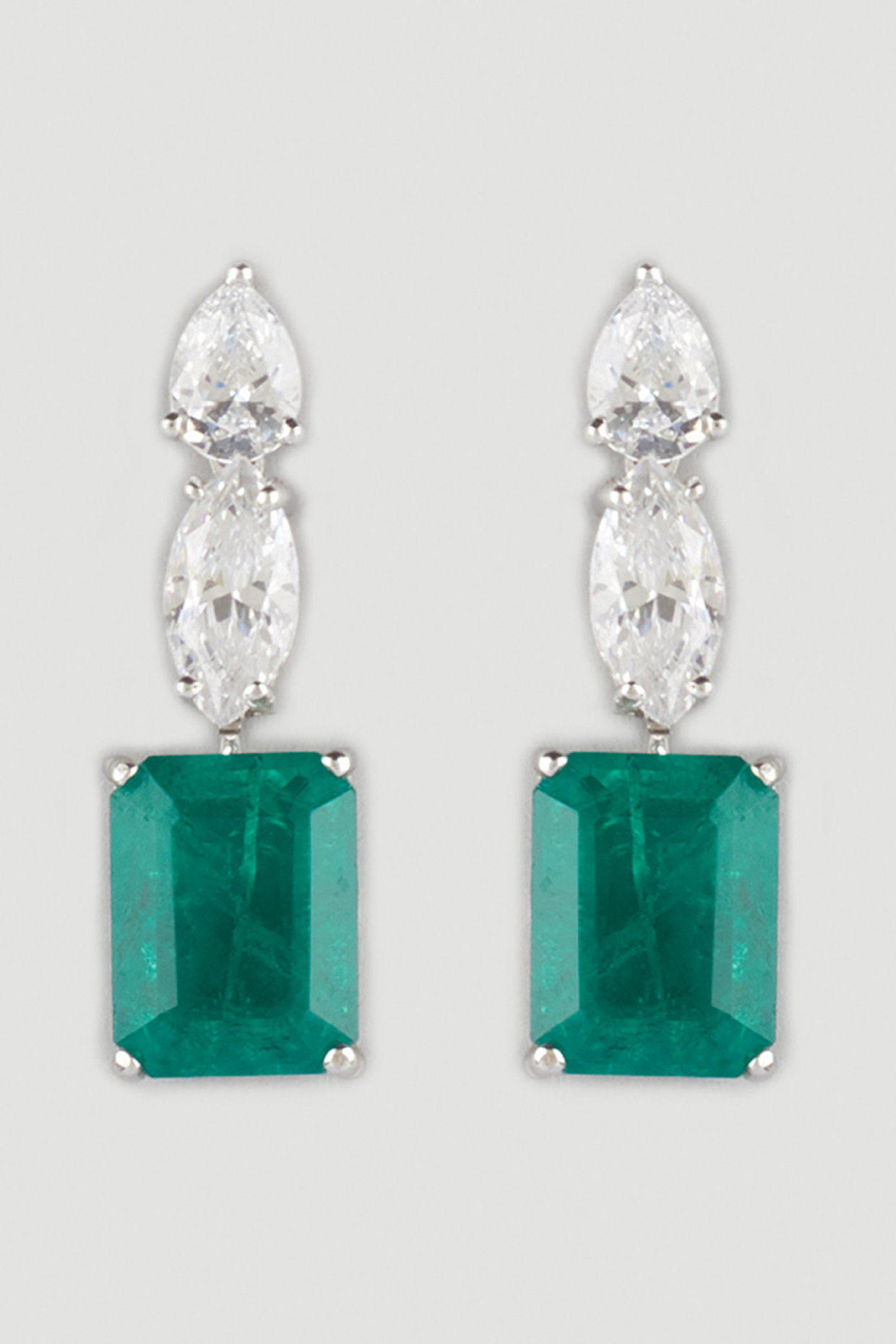 White Finish Dangler Earrings In Sterling Silver by Diosa Paris Jewellery