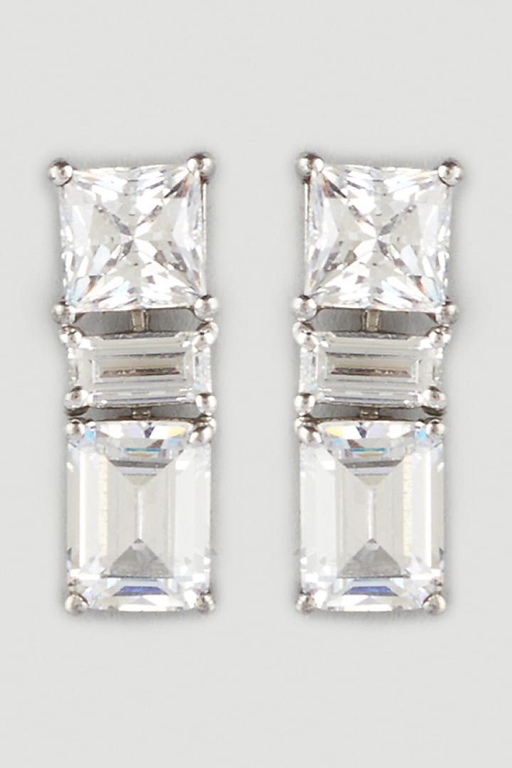 White Finish Swarovski Zirconia Earrings In Sterling Silver by Diosa Paris Jewellery