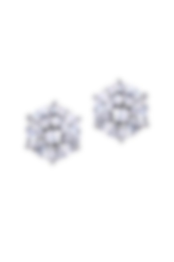 White Finish Swarovski Zirconia Round Stud Earrings In Sterling Silver by Diosa Paris Jewellery at Pernia's Pop Up Shop