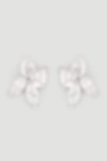 White Finish Swarovski Zirconia Stud Floral Earrings In Sterling Silver by Diosa Paris Jewellery