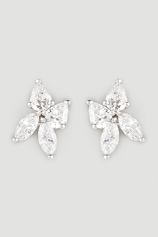 White Finish Swarovski Zirconia Stud Floral Earrings In Sterling Silver by Diosa Paris Jewellery