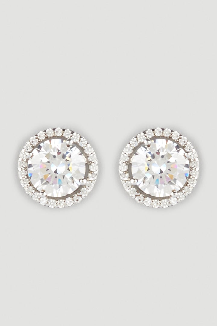 White Finish Round Stud Earrings In Sterling Silver by Diosa Paris Jewellery at Pernia's Pop Up Shop