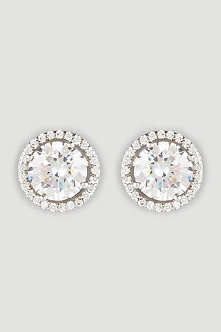 White Finish Round Stud Earrings In Sterling Silver by Diosa Paris Jewellery