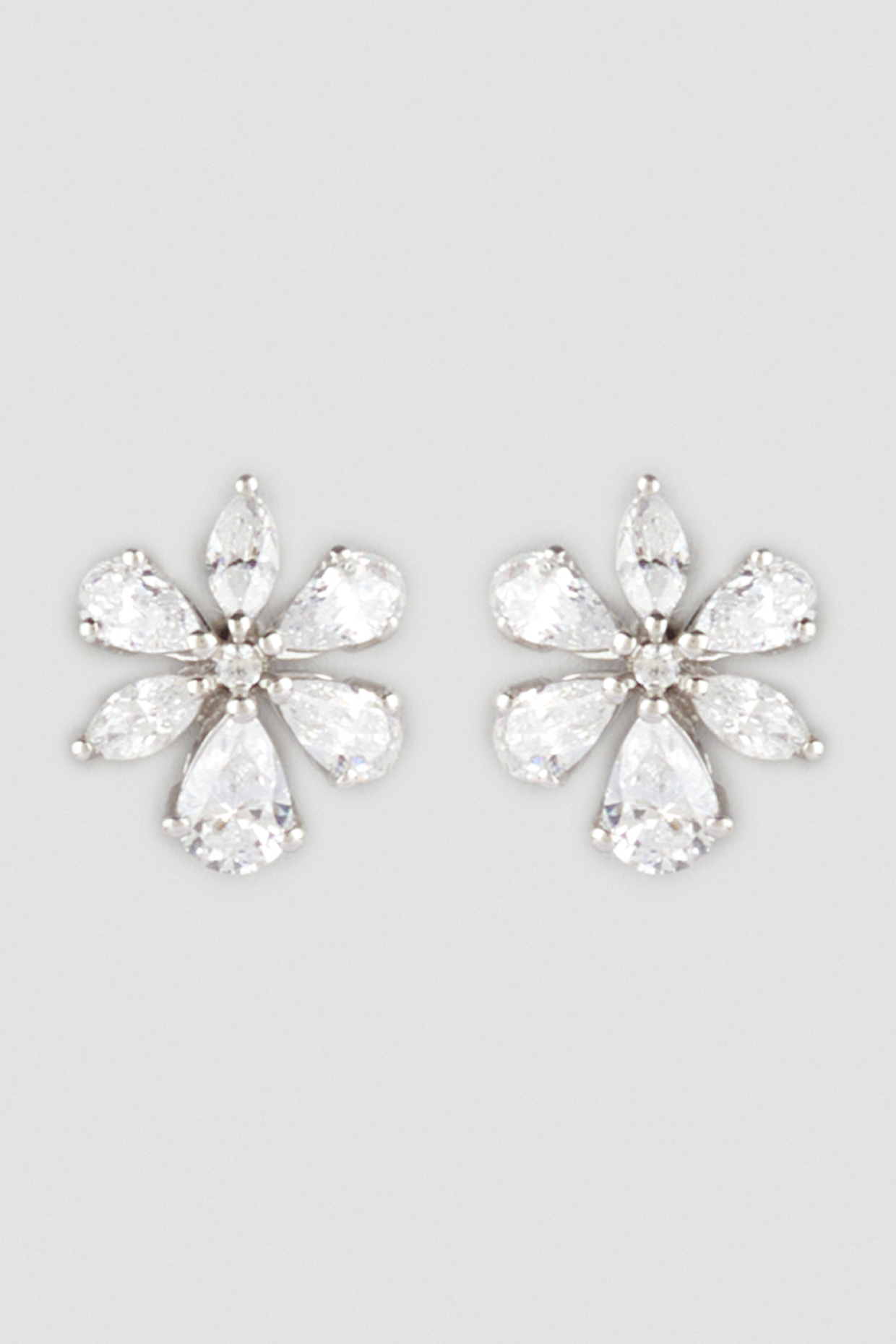 White Finish Swarovski Zirconia Floral Earrings In Sterling Silver by Diosa Paris Jewellery
