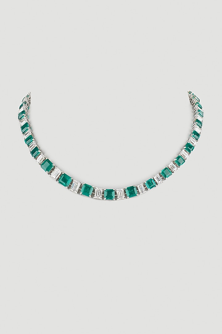 White Finish Swarovski Necklace In 92.5 Sterling Silver by Diosa Paris Jewellery at Pernia's Pop Up Shop