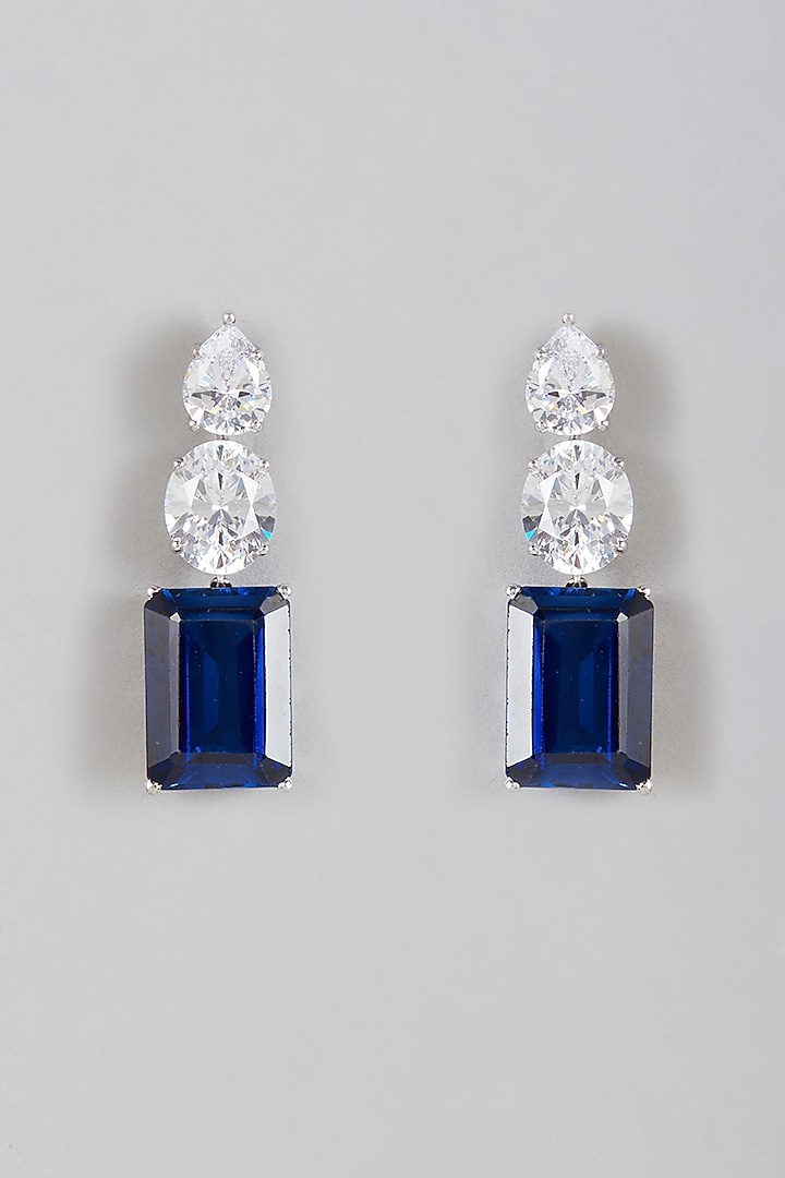White Finish Zirconia Dangler Earrings In Sterling Silver by Diosa Paris Jewellery at Pernia's Pop Up Shop
